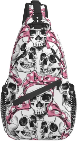 Sling Bag Skull With Headband Crossbody Backpack for Women Men Hiking Travel Over the Shoulder Bag Pouch Small Daypack Casual One Strap Pack Lightweight Cross Chest Bag Purse Outdoor Cycling