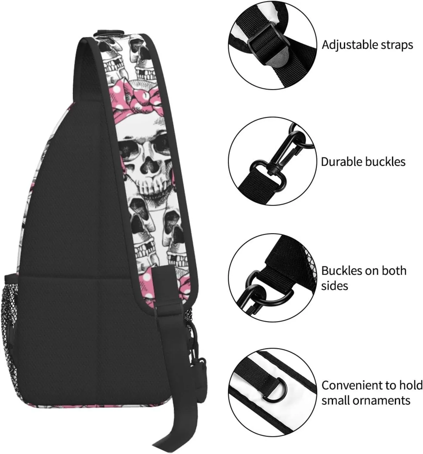Sling Bag Skull With Headband Crossbody Backpack for Women Men Hiking Travel Over the Shoulder Bag Pouch Small Daypack Casual One Strap Pack Lightweight Cross Chest Bag Purse Outdoor Cycling
