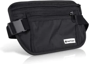 SLNT Money Belt Pilot Fanny Pack - RFID Signal Blocking Protects Credit Card, Wallet, Passport, Phone - Slim Design, Great for Travel, Men & Women - Adjustable Belt Strap, Weatherproof Nylon (Black)