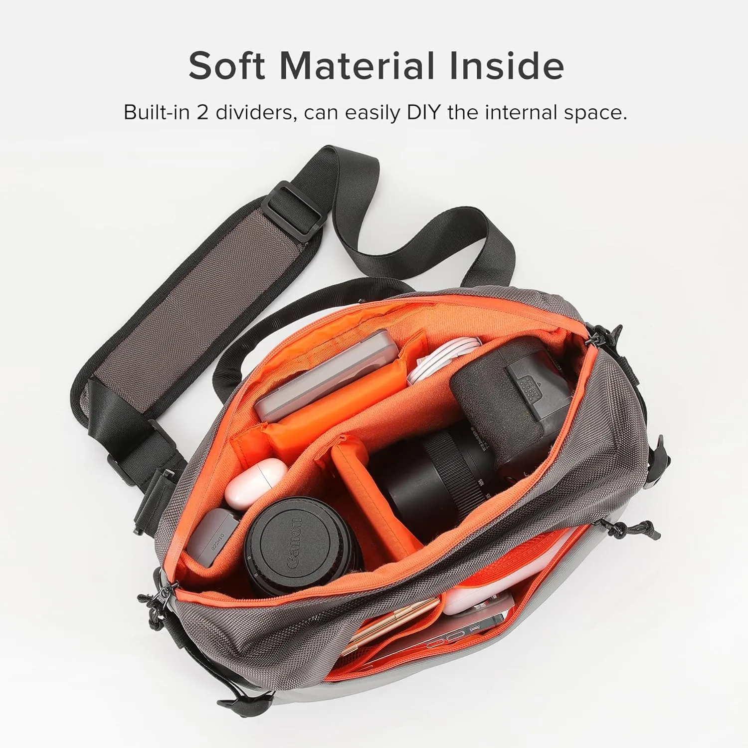 Small Camera Sling Bag for Travel Grey – Waterproof Crossbody DSLR Bag with Rain Cover & Tripod Holder, Ultra Lightweight Design Fits Canon/Nikon/Sony Mirrorless Cameras