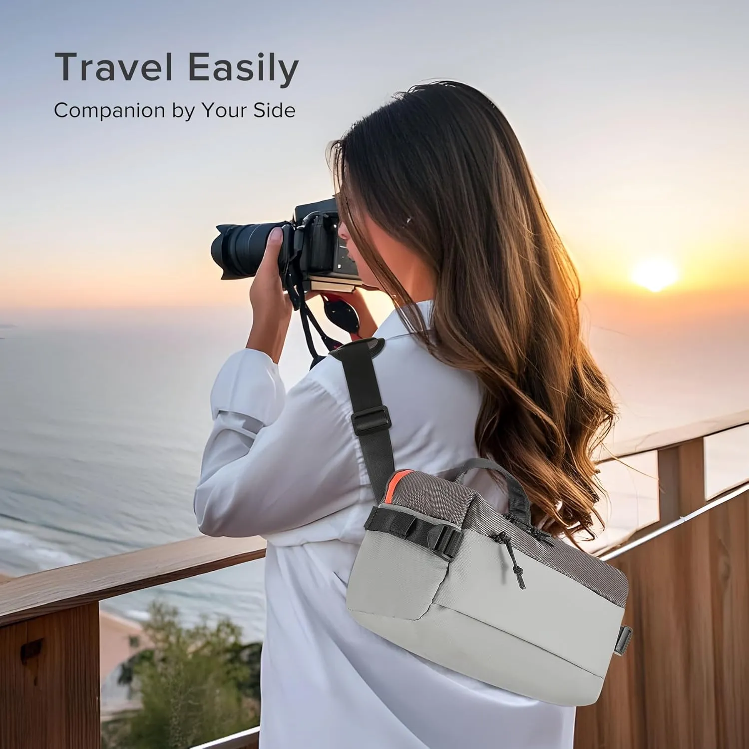 Small Camera Sling Bag for Travel Grey – Waterproof Crossbody DSLR Bag with Rain Cover & Tripod Holder, Ultra Lightweight Design Fits Canon/Nikon/Sony Mirrorless Cameras