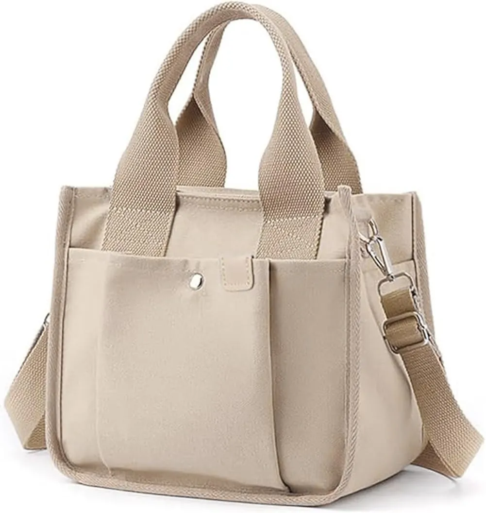 Small Canvas Tote Bag with Zipper, Canvas Multi-Pocket Crossbody Bag Purse Top Handle Satchel Handbags