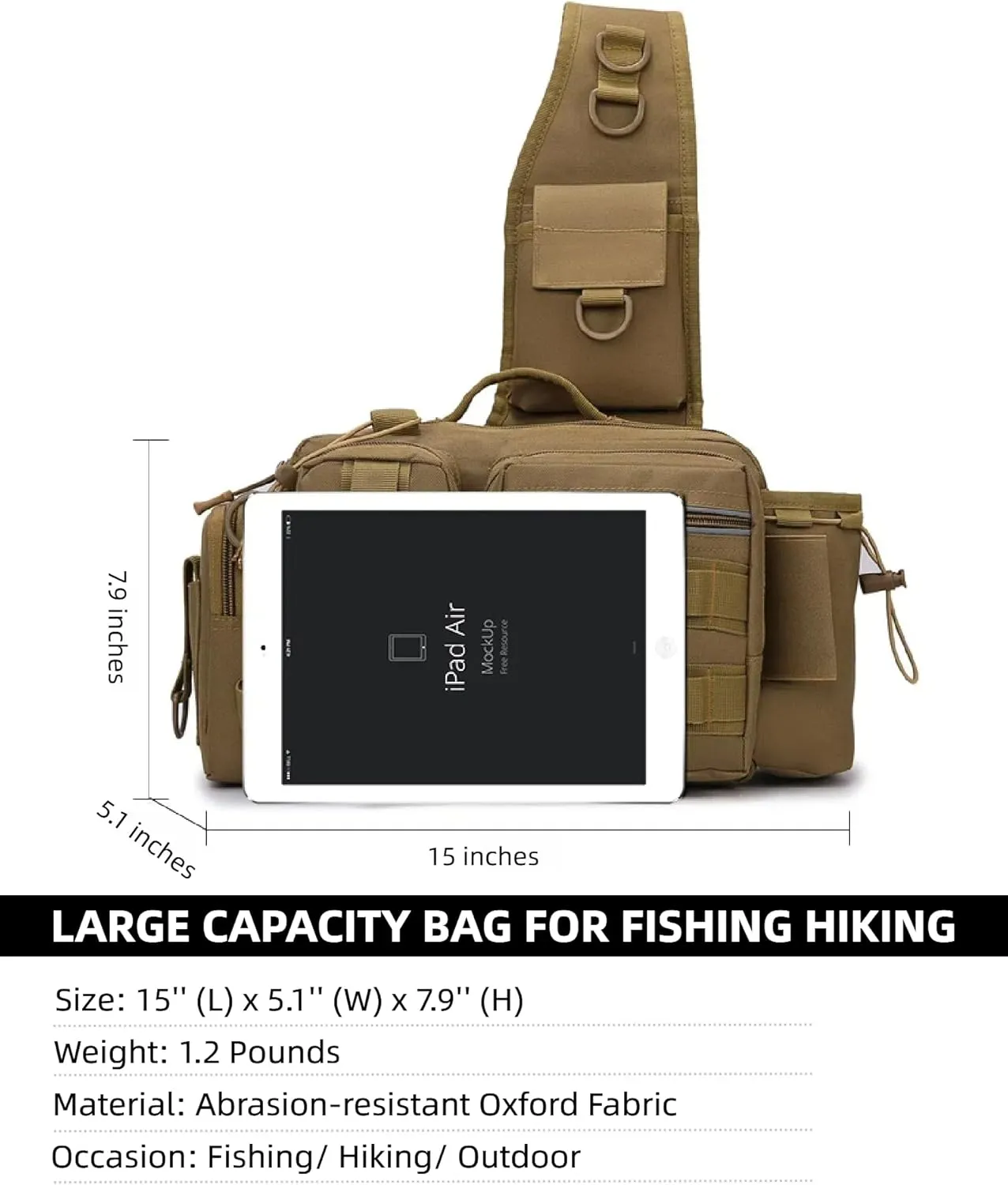 Small Fly Fishing Sling Bag for Men Fishing Tackle Bag with Rod Holder Waterproof Tackle Shoulder Pack for Outdoor Camping Climbing (Khaki Camo)