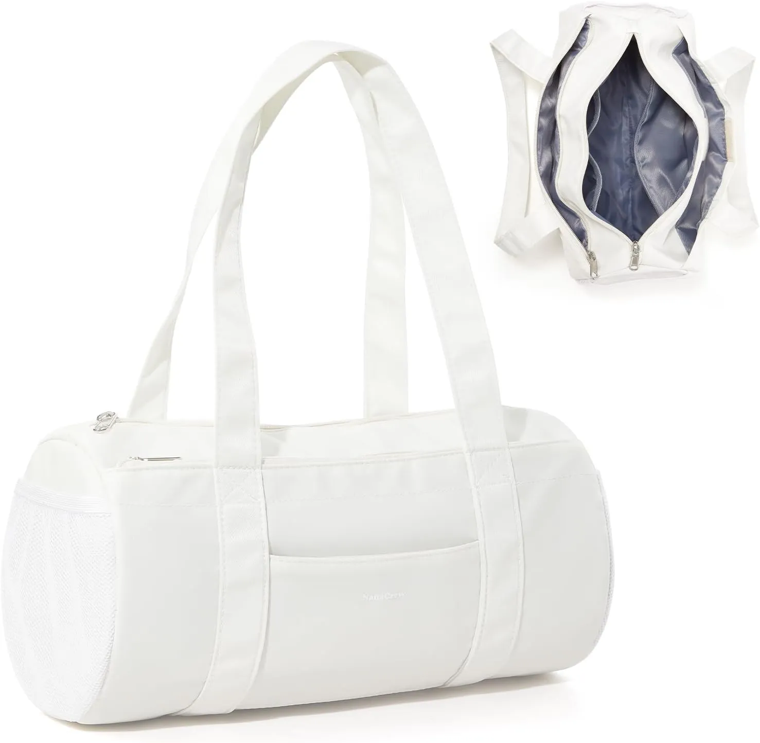 Small Gym Bag 13.78"x6.7"x6.7" Carry On Duffel Bag, Mini Personal Item Bag Lightweight Tote Weekender Overnight Bags for Women and Men Sports, Traveling, Swimming, Yoga (Cream Color)