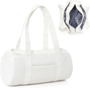 Small Gym Bag 13.78"x6.7"x6.7" Carry On Duffel Bag, Mini Personal Item Bag Lightweight Tote Weekender Overnight Bags for Women and Men Sports, Traveling, Swimming, Yoga (Cream Color)