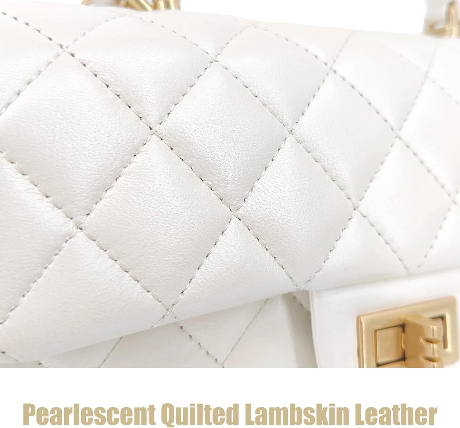 Small Quilted Crossbody Bags for Women, Genuine Leather Shoulder Bag w/Gold Chain Strap, Soft Mini Top Handle Flap Purse