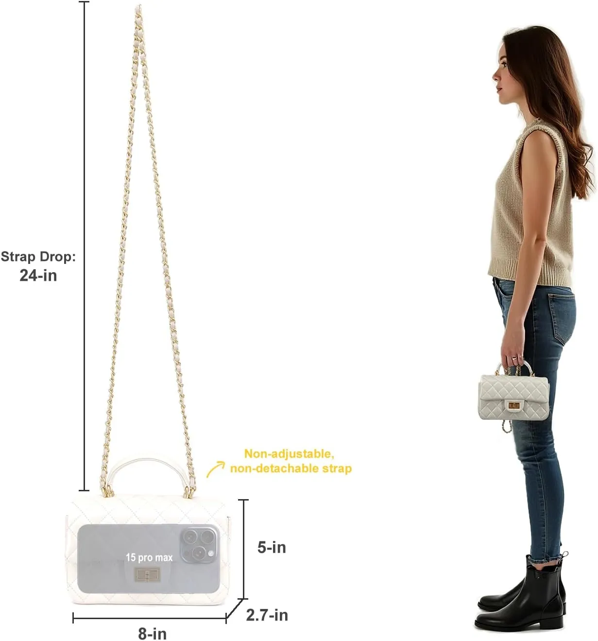 Small Quilted Crossbody Bags for Women, Genuine Leather Shoulder Bag w/Gold Chain Strap, Soft Mini Top Handle Flap Purse