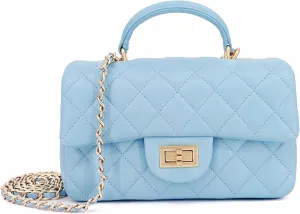 Small Quilted Crossbody Bags for Women, Genuine Leather Shoulder Bag w/Gold Chain Strap, Soft Mini Top Handle Flap Purse