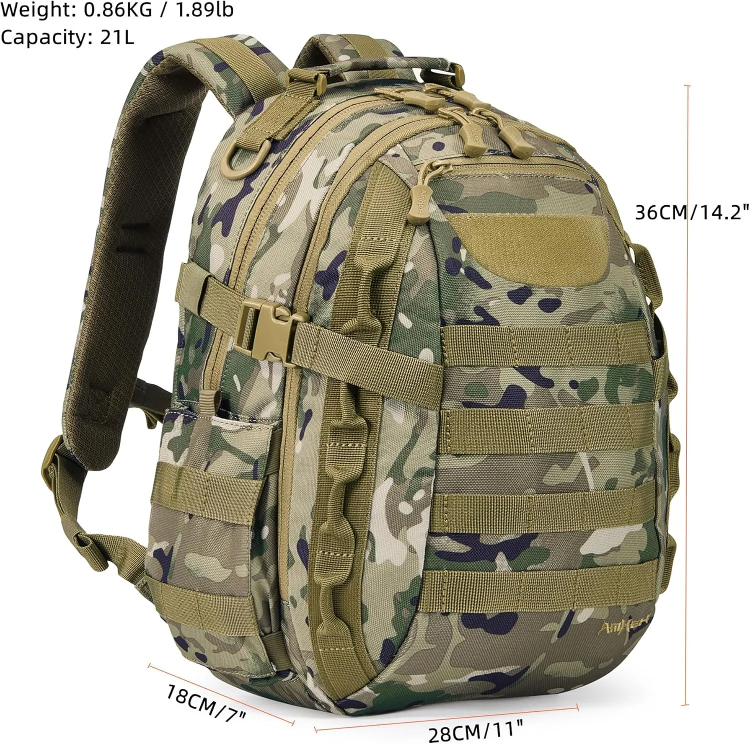 Small Tactical Military Backpack Day Assault Pack Edc Army Daypack Survival Molle Rucksack Bugout Emergency Go Bag 21L (Camo)