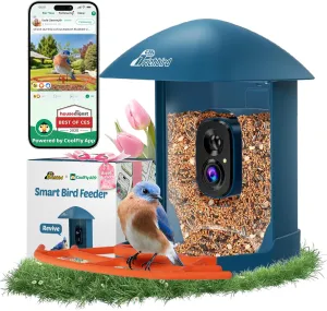 Smart Bird Feeder with Camera, Birdwatching Camera with Lifetime Free AI Identify Bird Species & Solar Panel, Auto Video Capture & Instant Notifications, Ideal Gifts for Lover, Deep Blue