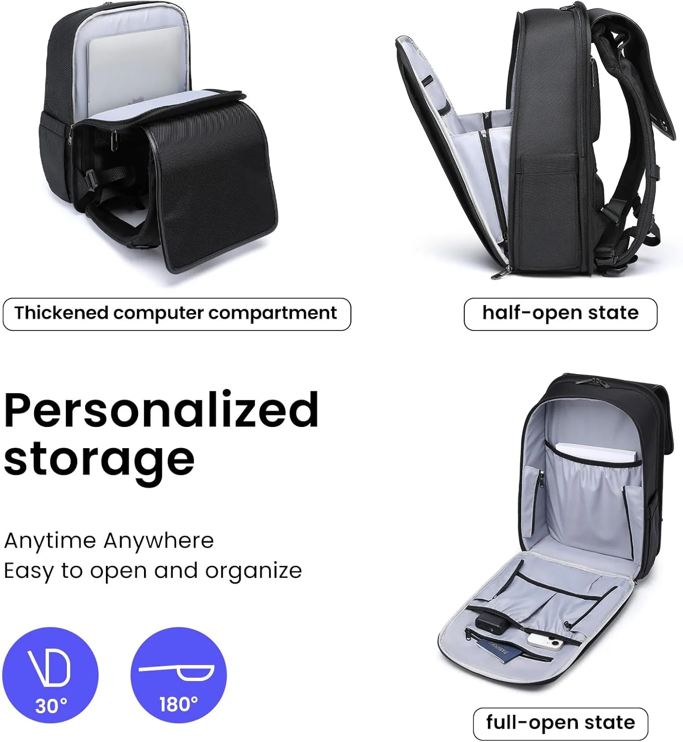 Smart Business Laptop Backpack Led Reflective Travel Backpack Three-Speed Adjustment Expandable Carry-On Laptop Bag for Cycling Work and Daily Use,for Men Women,Black