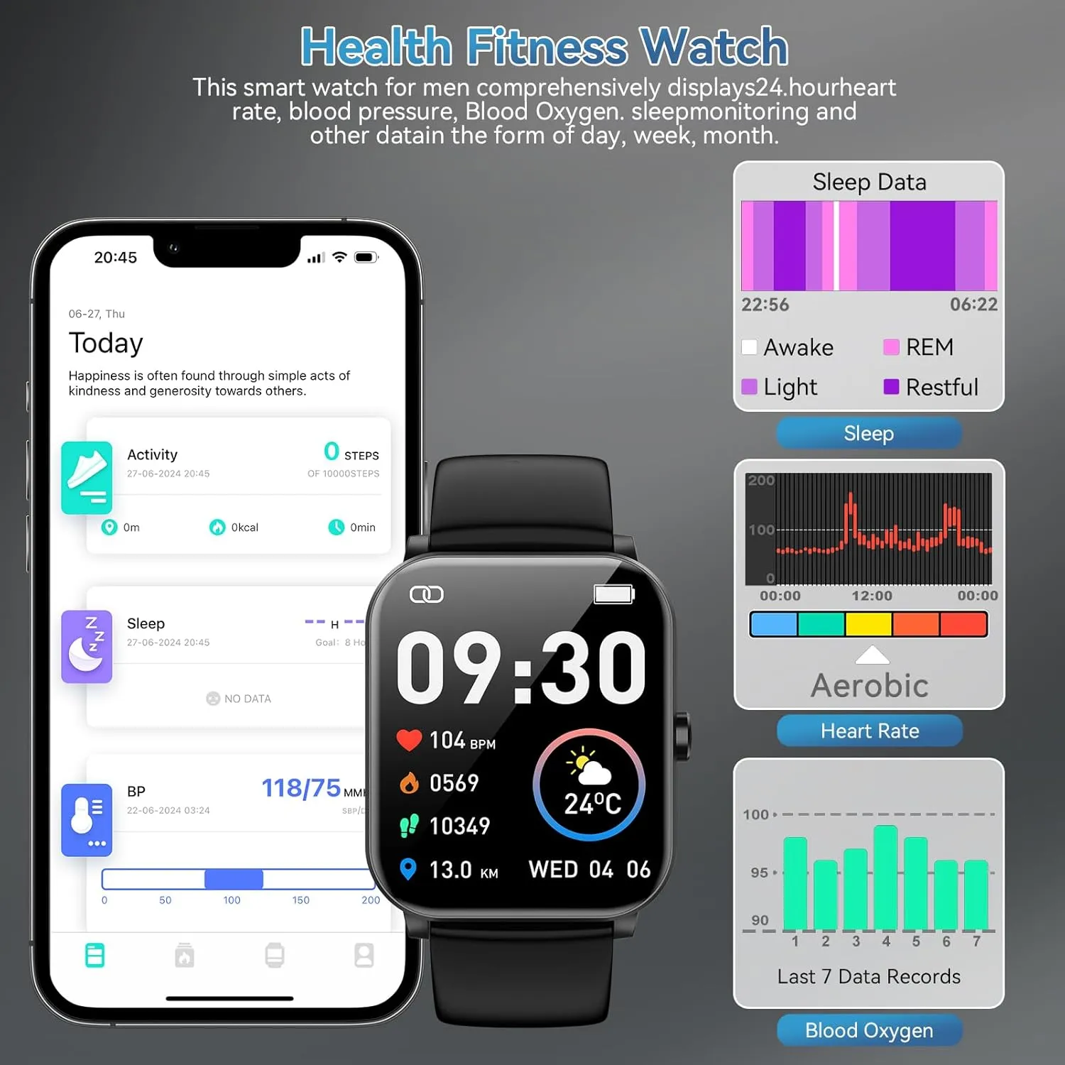 Smart Watch, 1.85" HD Smartwatch for Men Women (Answer/Make Calls), Fitness Watch with Heart Rate/Sleep/IP68 Waterproof/120  Sports Modes, Pedometer, Android Smart Watch for Android iOS (Black)