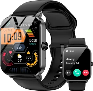 Smart Watch, 1.85" HD Smartwatch for Men Women (Answer/Make Calls), Fitness Watch with Heart Rate/Sleep/IP68 Waterproof/120  Sports Modes, Pedometer, Android Smart Watch for Android iOS (Black)