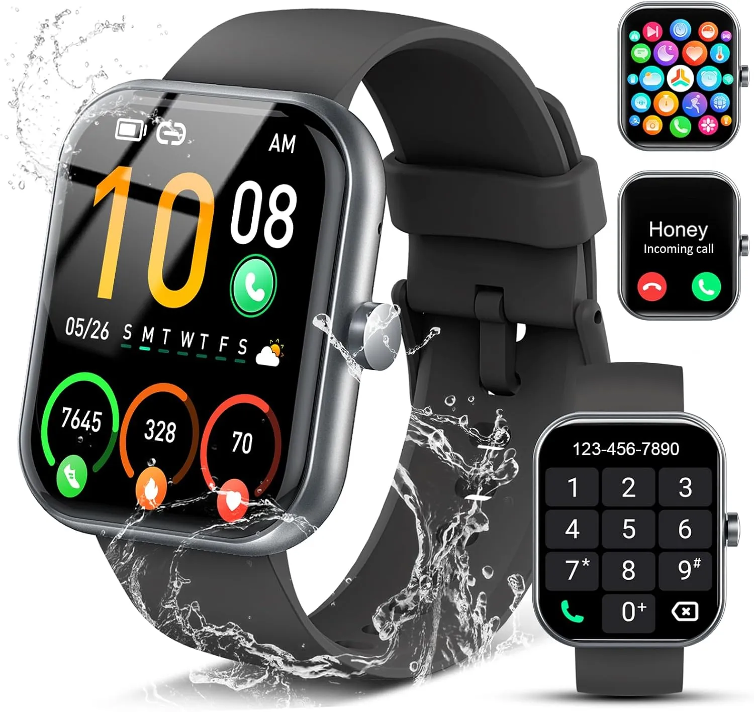 Smart Watch for Men Women, 1.96" Fitness Tracker Running Watch (Answer/Make Call), Pedometer, Sleep/Step/Activity/Heart Rate Monitor, 110  Sport Modes Smartwatch for Adroid iOS, Deep Black