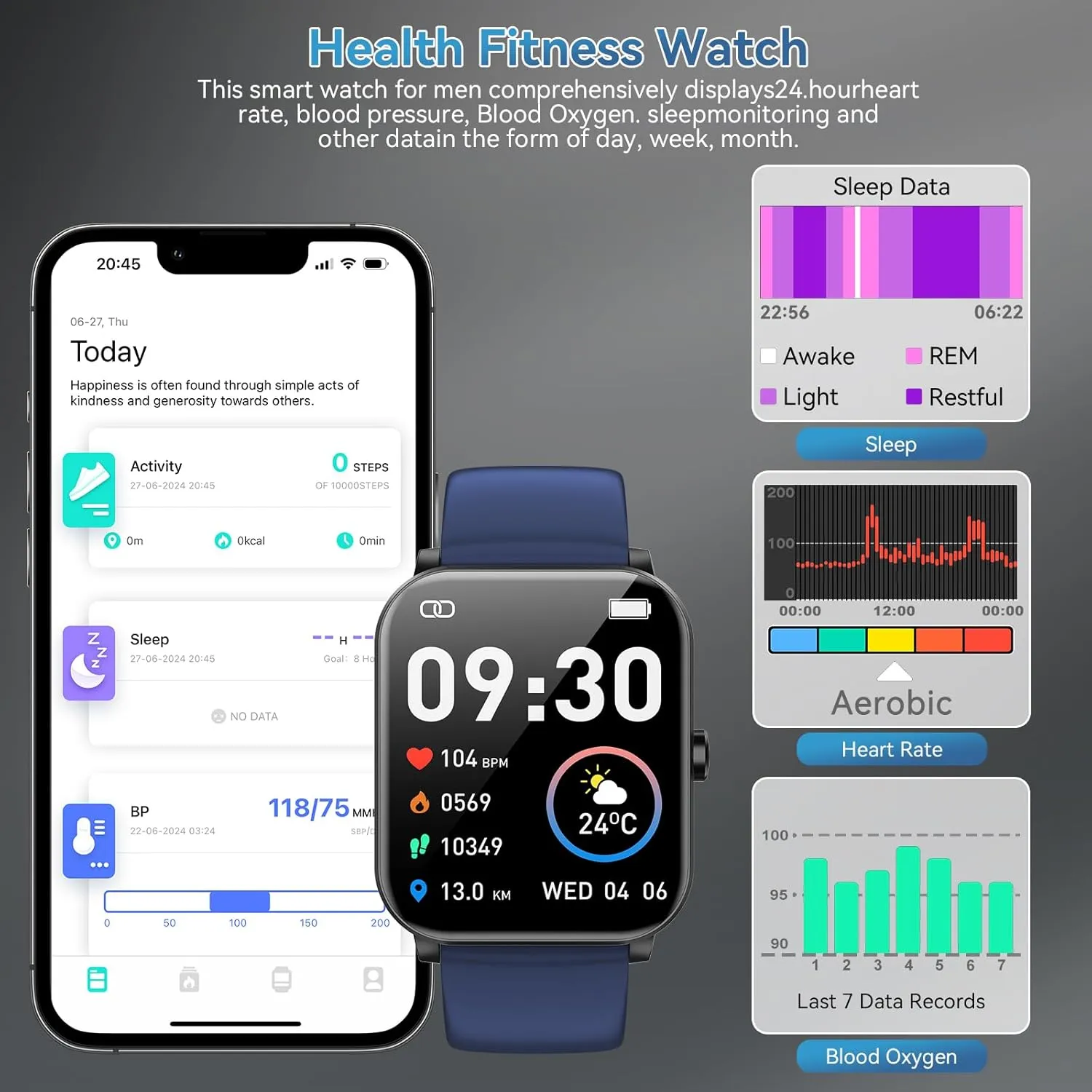 Smart Watch for Men Women with Bluetooth Call 1.85" HD Touch Screen Fitness Watch, 120  Sports Modes/Heart Rate/Sleep Monitor/IP68 Waterproof, Smartwatch for Android iOS (Blue)
