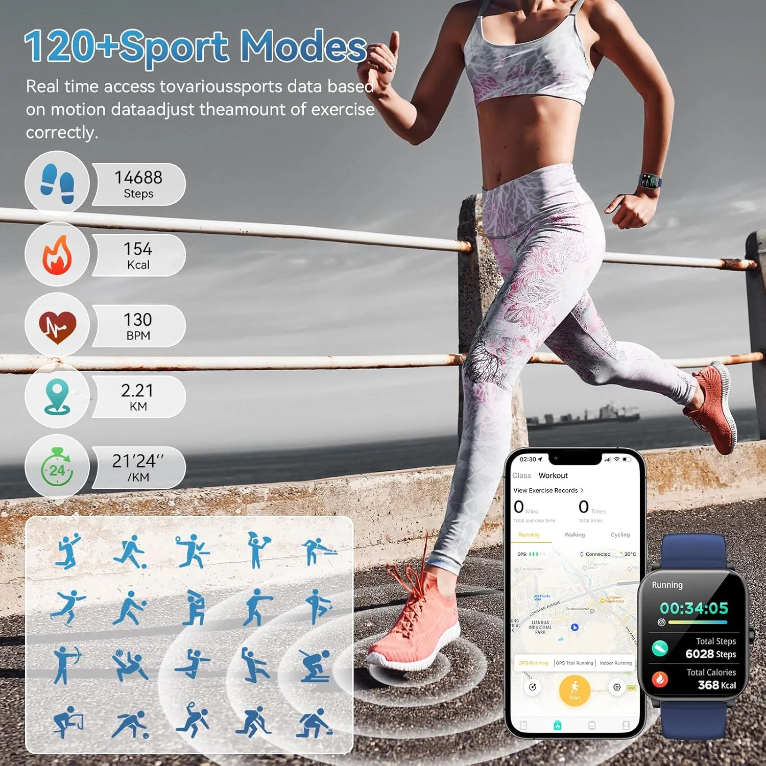 Smart Watch for Men Women with Bluetooth Call 1.85" HD Touch Screen Fitness Watch, 120  Sports Modes/Heart Rate/Sleep Monitor/IP68 Waterproof, Smartwatch for Android iOS (Blue)