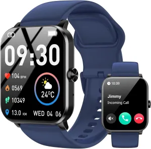 Smart Watch for Men Women with Bluetooth Call 1.85" HD Touch Screen Fitness Watch, 120  Sports Modes/Heart Rate/Sleep Monitor/IP68 Waterproof, Smartwatch for Android iOS (Blue)