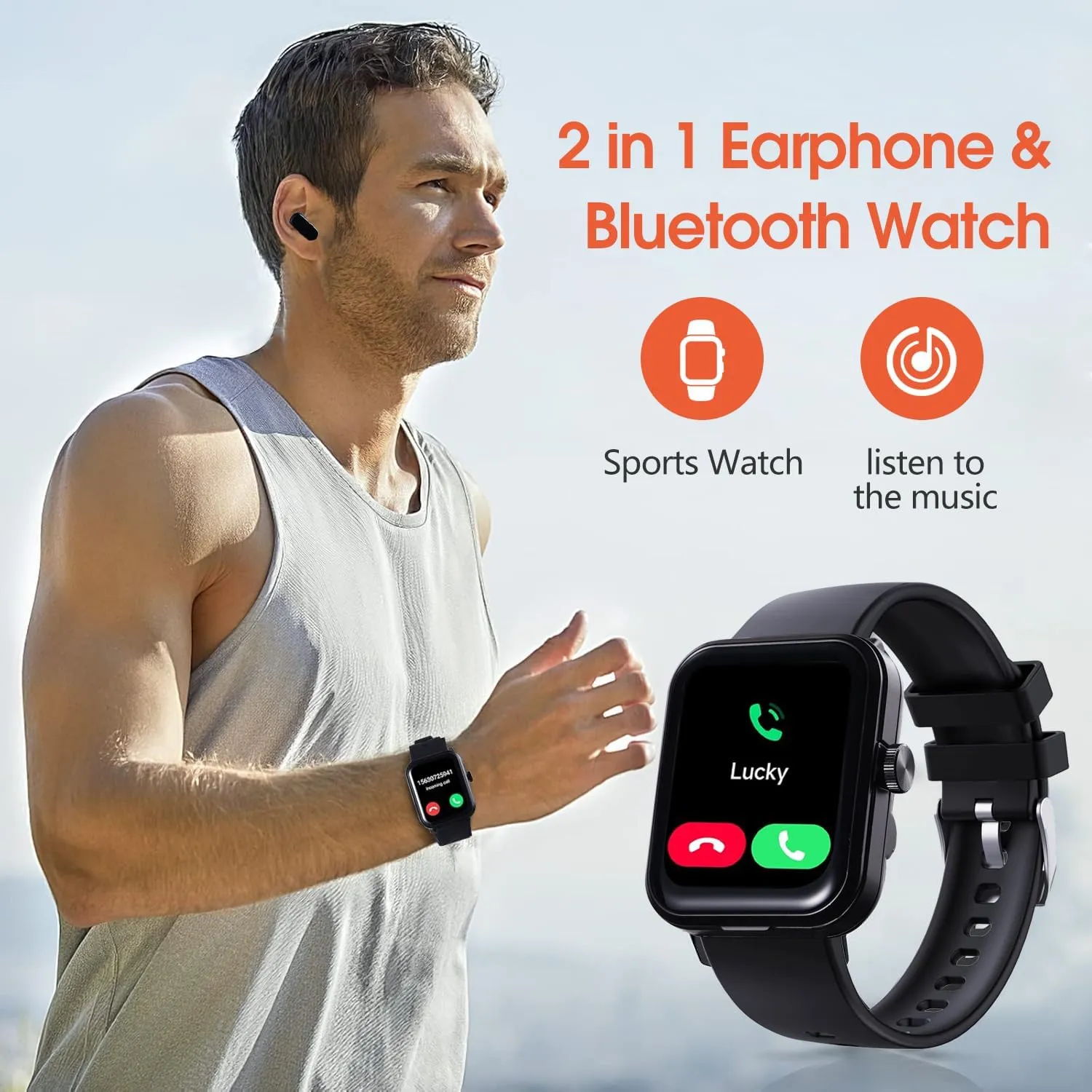 Smart Watch with Earbuds,1.85" HD Smartwatch for Men Women with Monitor/Pedometer/Calories,Sports Fitness Tracker Watch, IP67 Waterproof Activity Tracker for Android iOS