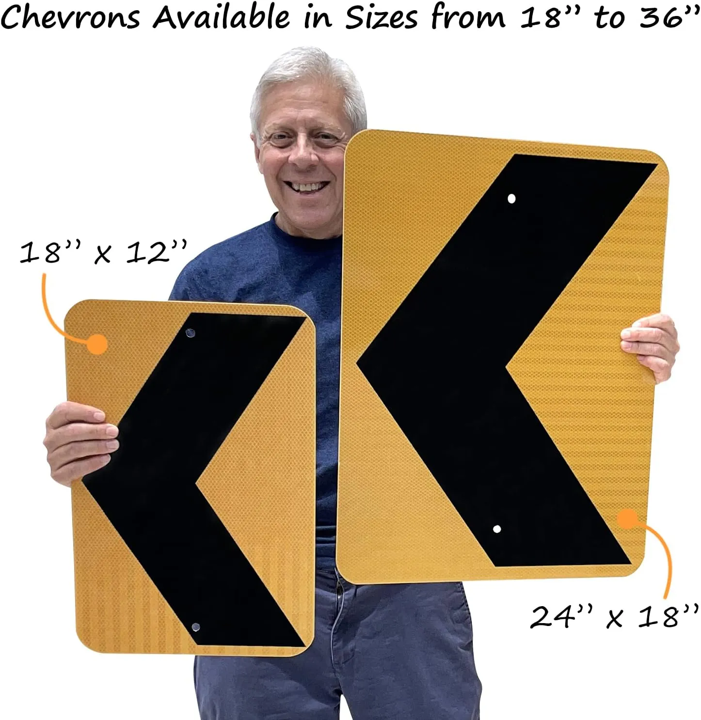 SmartSign 18 x 12 inch Chevron Left Arrow MUTCD-Compliant Metal Sign, 63 mil Aluminum, 3M Laminated High-Intensity Grade Reflective Material, Black and Yellow, Made in USA