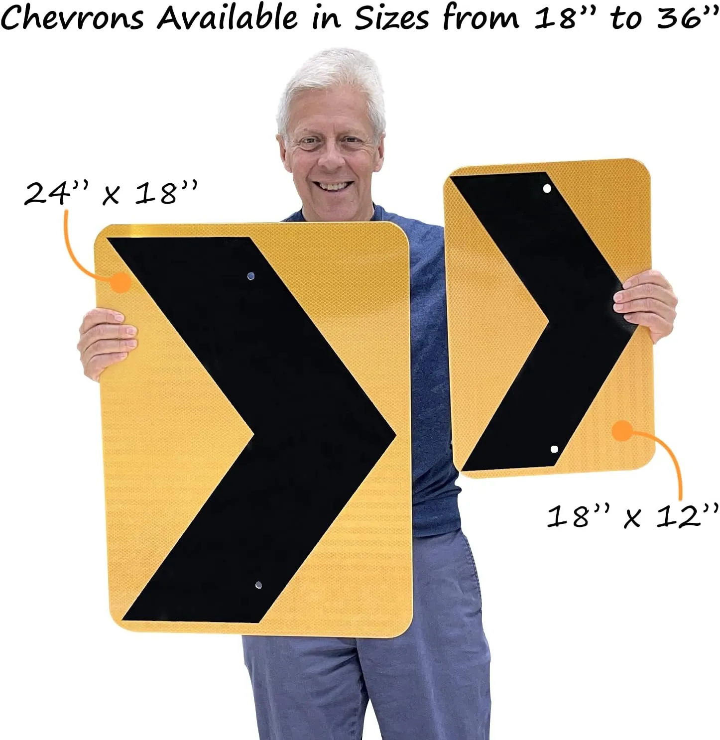 SmartSign 18 x 12 inch Chevron Right Arrow MUTCD-Compliant Metal Sign, 63 mil Aluminum, 3M Laminated High-Intensity Grade Reflective Material, Black and Yellow, Made in USA