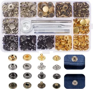 Snap Fastener Kit,Metal Snaps Buttons with Fixing Tools, 4 Color Clothing Snaps Kit for Clothing, Leather, Jacket, Jeans Wear, Bags, Bracelet