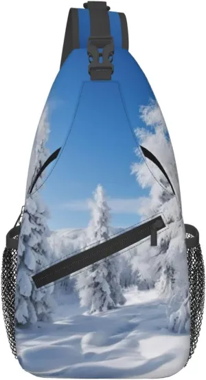 Snow-covered winter trees Crossbody Bags for Men Women Fashion Sling Backpack Casual Chest Bag Travel Hiking Daypack