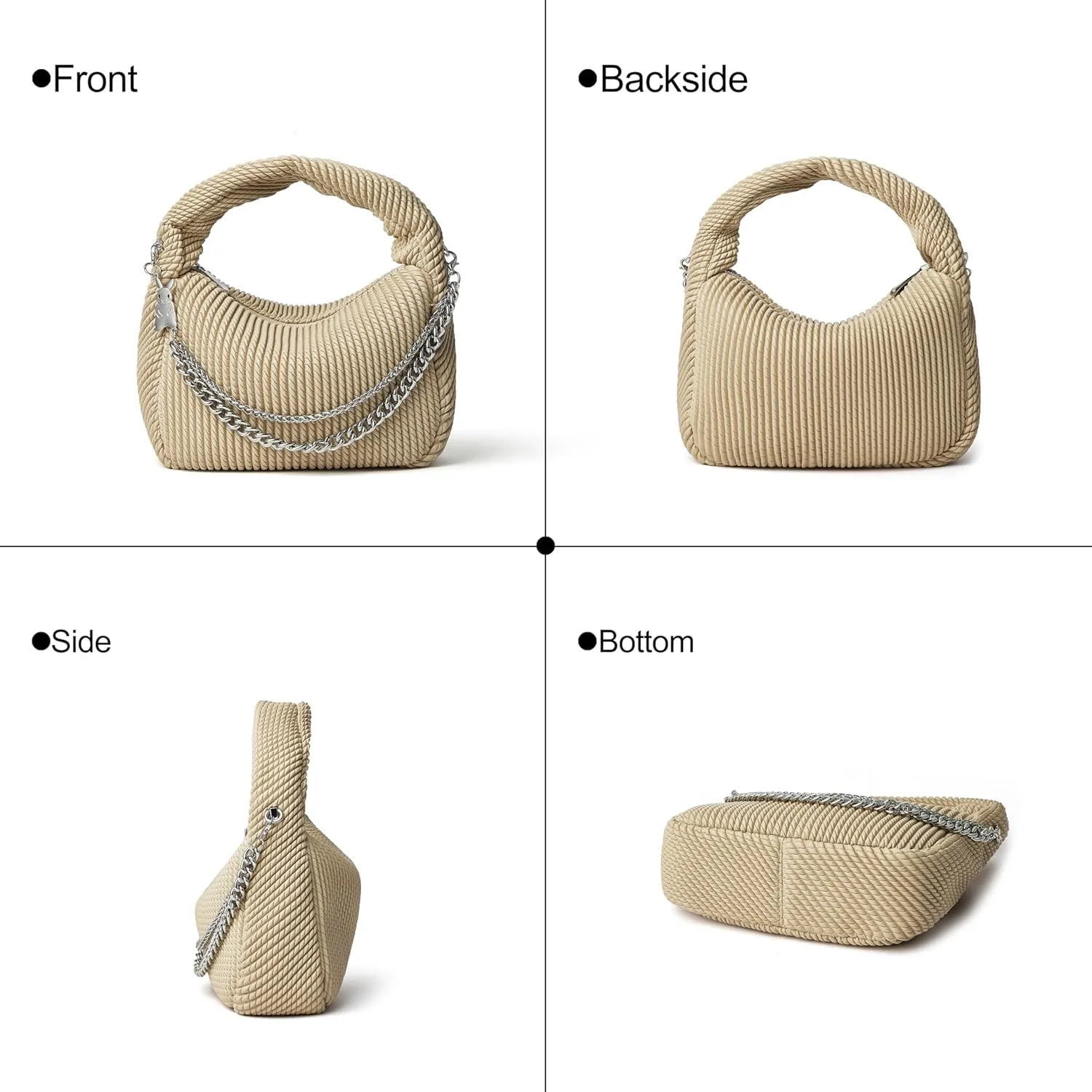 Soft Top Handle Clutch Purse for Women Designer Pleated Hobo Tote Bag with Metal Chain and Adjustable Leather Strap