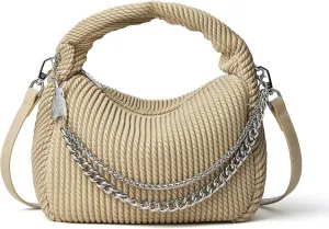 Soft Top Handle Clutch Purse for Women Designer Pleated Hobo Tote Bag with Metal Chain and Adjustable Leather Strap
