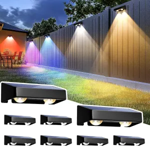 SOLPEX Solar Fence Lights Outdoor, 9 Fixed Colors ＆ Color Changing Fence Solar Lights Outdoor Waterproof IP65, LED Deck Lighting for Backyard Wall Step Patio Railing Pool Porch (8 Pack)