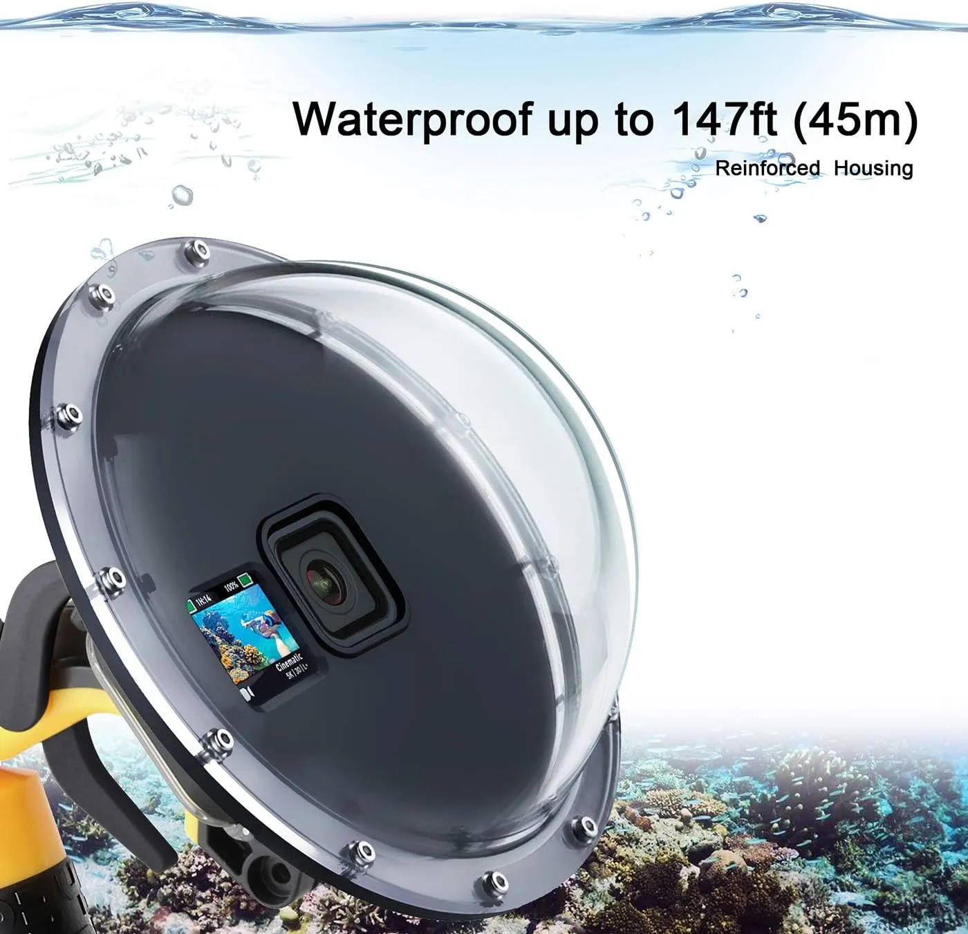 SOONSUN Dome Port for GoPro Hero 13/12/11/10/9 Black, 147 Feet Underwater Water Dome Lens with Waterproof Housing Case, Floating Hand Grip, Trigger for Underwater Photography