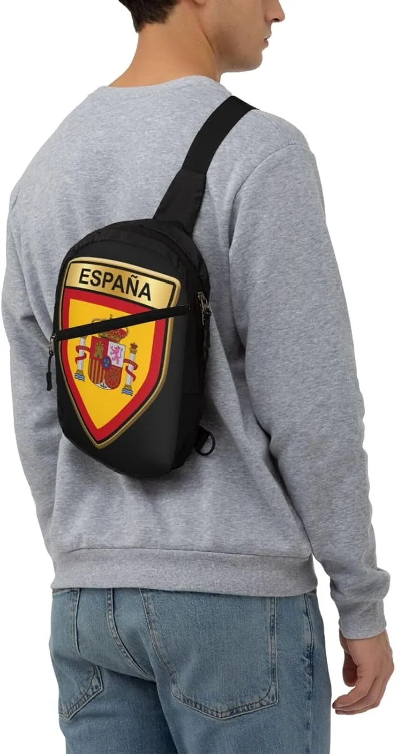 Spain Spanish Espana Flags Crossbody Bag Portable Sling Bags Foldable Chest Daypack Reusable Sports Shoulder Backpack Diagonally Casual Rucksack Travel Bag