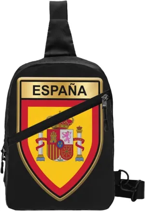 Spain Spanish Espana Flags Crossbody Bag Portable Sling Bags Foldable Chest Daypack Reusable Sports Shoulder Backpack Diagonally Casual Rucksack Travel Bag