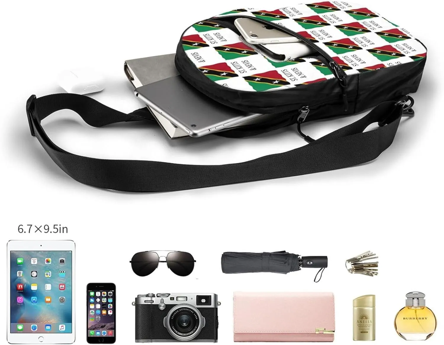 St Kitts Nevis flag Crossbody Bag Portable Sling Bags Foldable Chest Daypack Reusable Sports Shoulder Backpack Diagonally Casual Rucksack Travel Bag