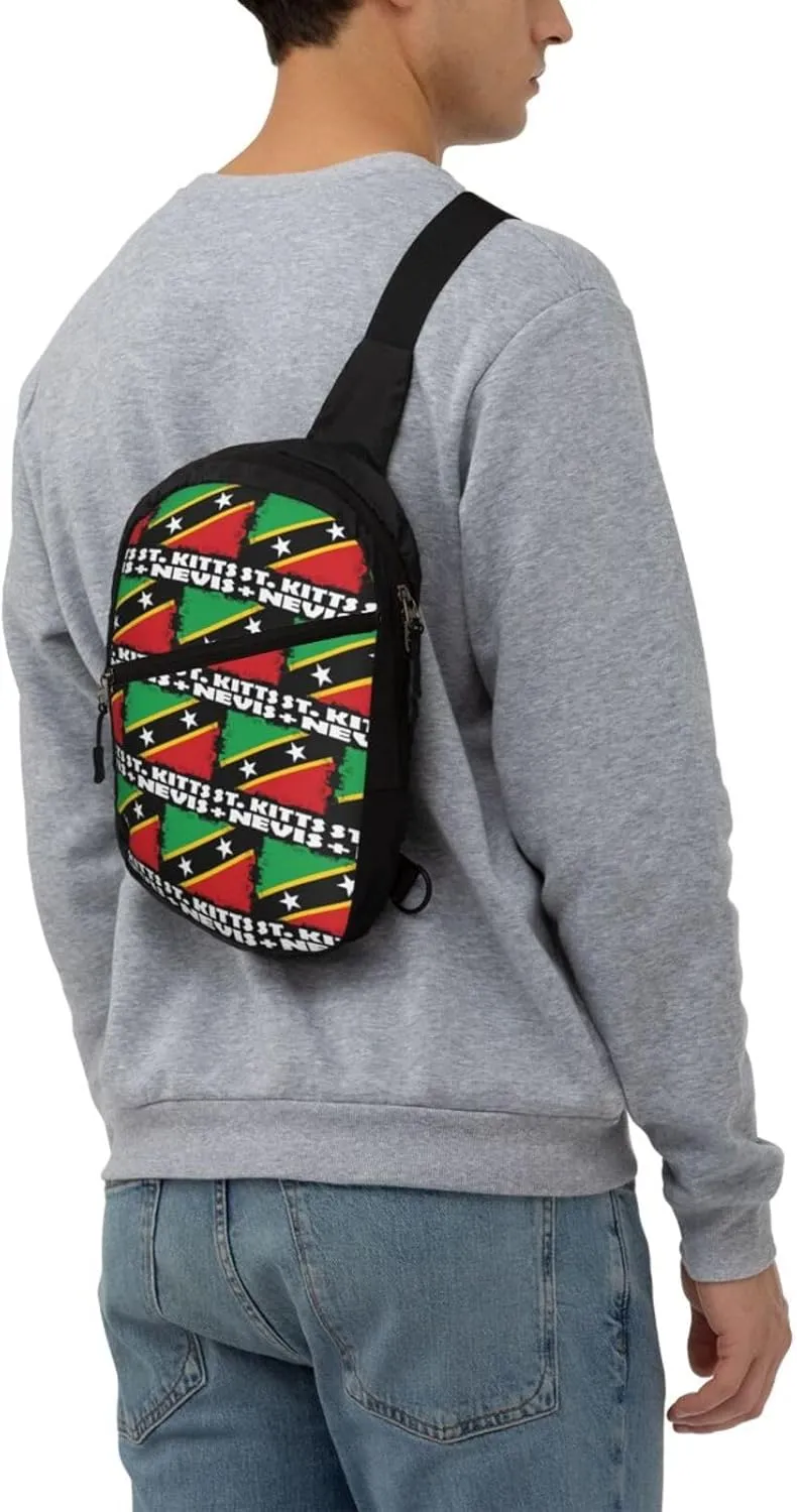 St Kitts Nevis National Flag Crossbody Bag Portable Sling Bags Foldable Chest Daypack Reusable Sports Shoulder Backpack Diagonally Casual Rucksack Travel Bag