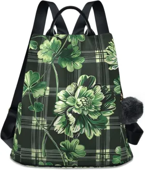 St Patrick Clover Checkered Backpack for Women Anti Theft Large Fashion Travel Shoulder Bag Purse Rucksack Lightweight