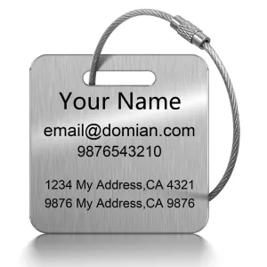 Stainless Steel Personalized Luggage Tags for Suitcases - Custom Name ID Travel Tags for Luggage, Backpacks and Bags - Metal Travel Essentials Accessories for Kids, Women and Men - Bulk Set (4 Pack)