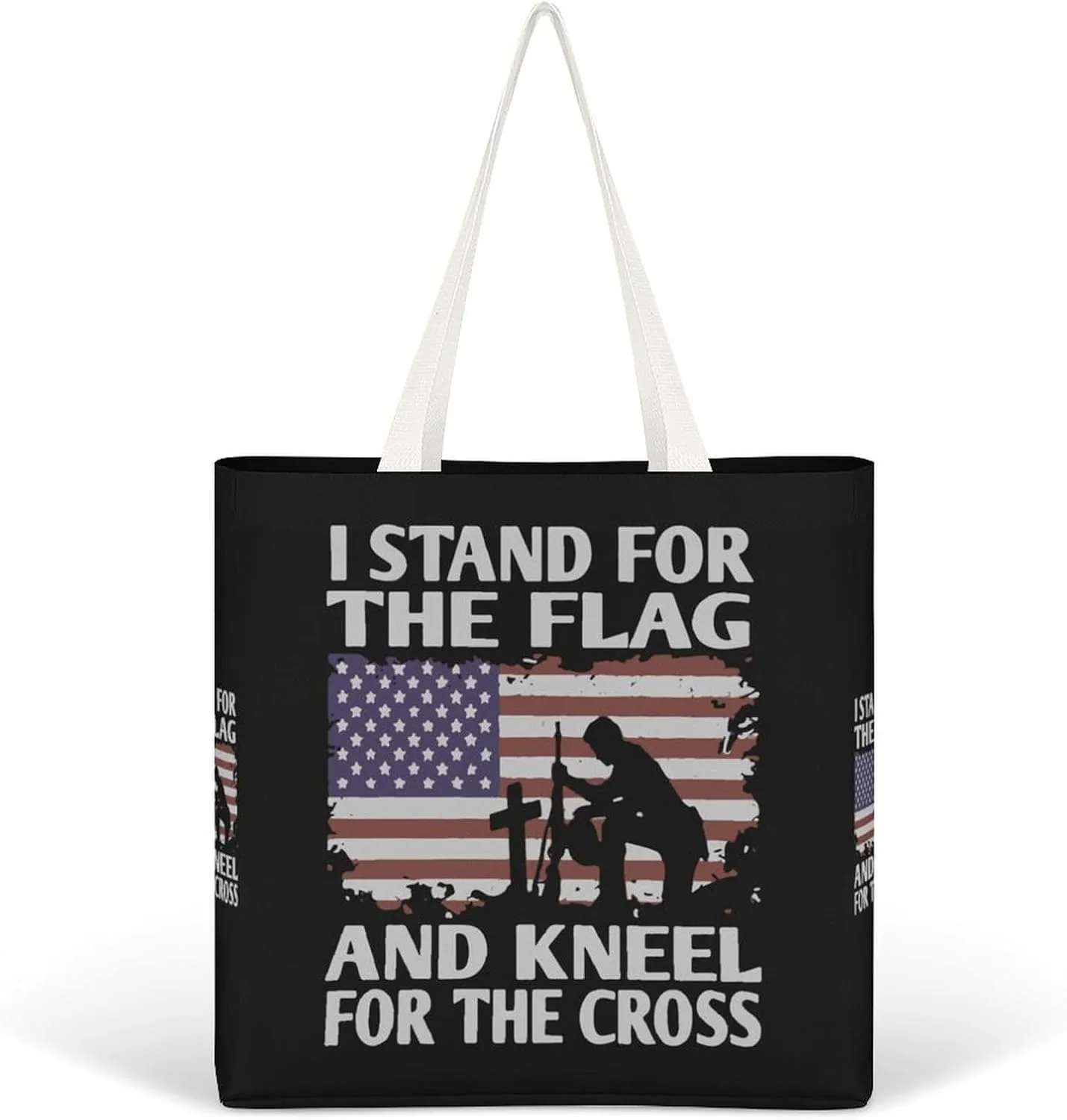 Stand For Flag Kneel For Cross Fashion Women Handbags Full Printed Shopping Canvas Tote Bag For Work Travel