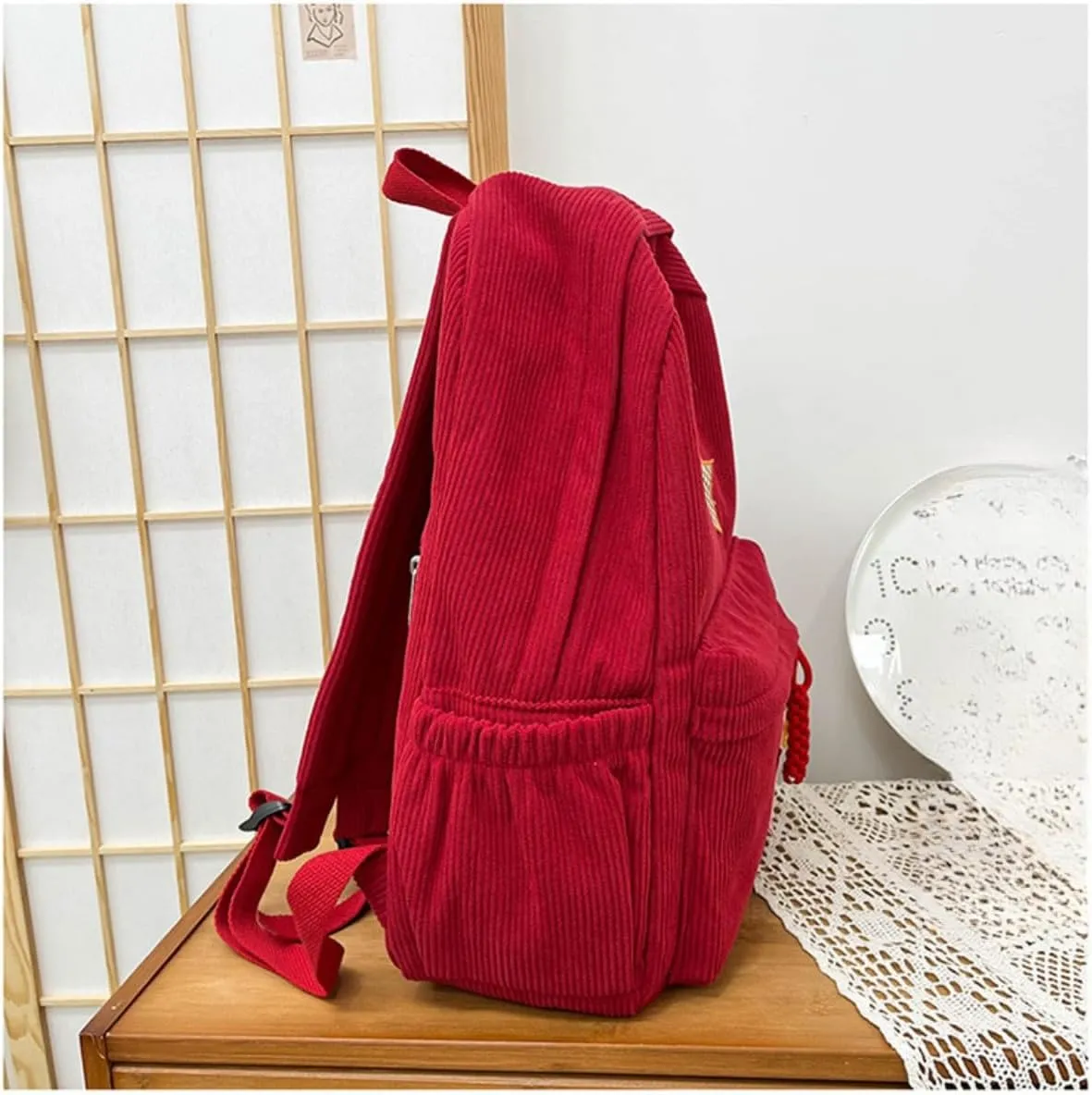 Star Backpack Kawaii Large Capacity Aesthetic Rucksack Cute Accessories Bag for Woman Light-hearted Mori (Red,Large)