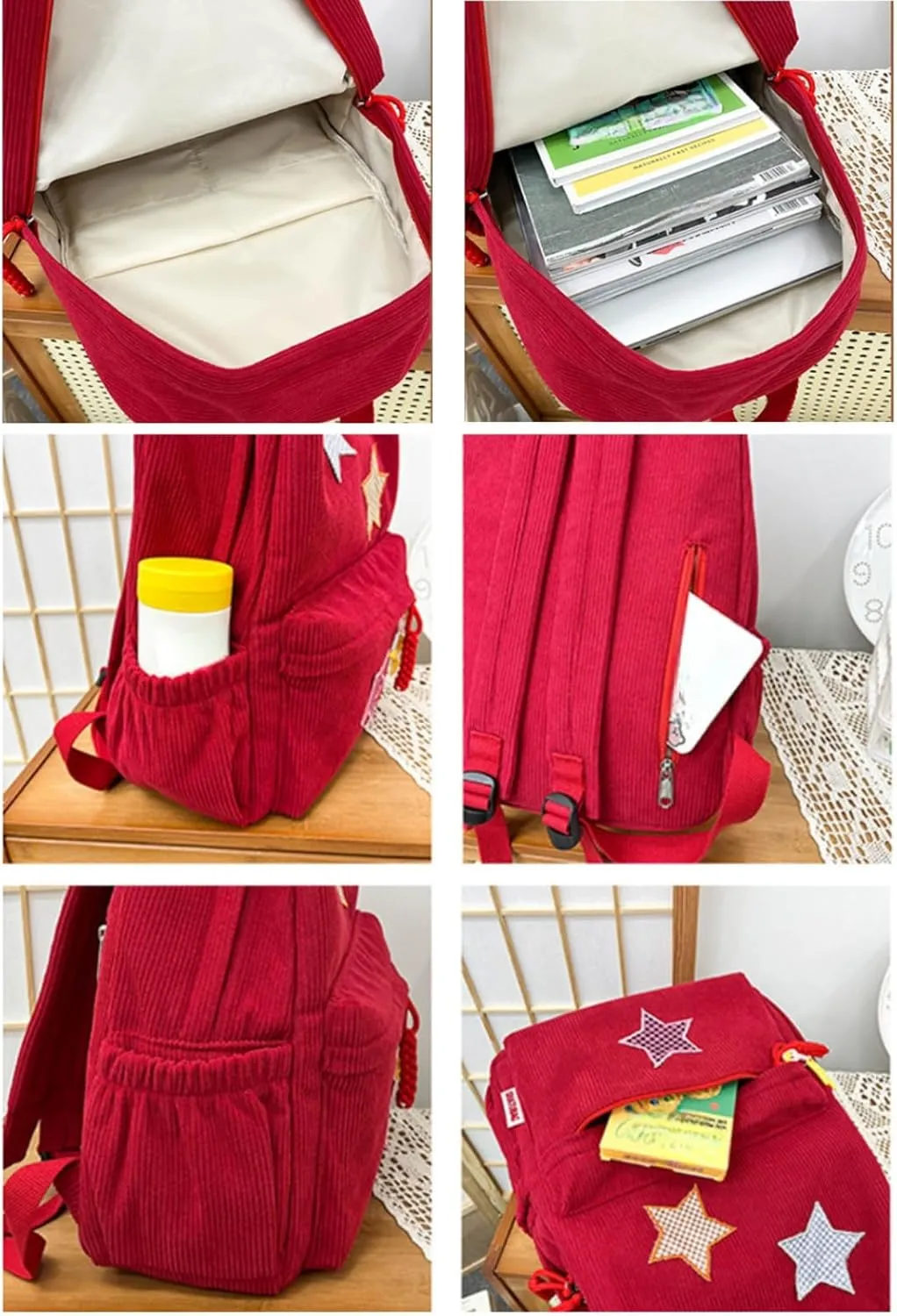 Star Backpack Kawaii Large Capacity Aesthetic Rucksack Cute Accessories Bag for Woman Light-hearted Mori (Red,Large)