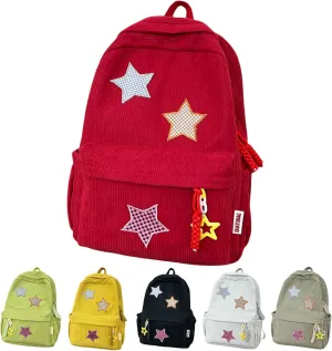 Star Backpack Kawaii Large Capacity Aesthetic Rucksack Cute Accessories Bag for Woman Light-hearted Mori (Red,Large)