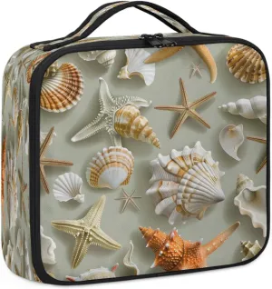 Starfish Travel Makeup Train Case Cosmetic Bag Organizer Portable Tropical Seashells and Scallops Storage Bag with Adjustable Dividers for Cosmetics Makeup Brushes Toiletry Jewelry