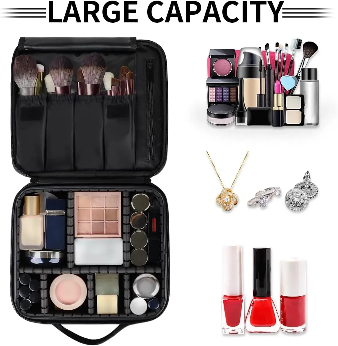 Starfish Travel Makeup Train Case Cosmetic Bag Organizer Portable Tropical Seashells and Scallops Storage Bag with Adjustable Dividers for Cosmetics Makeup Brushes Toiletry Jewelry