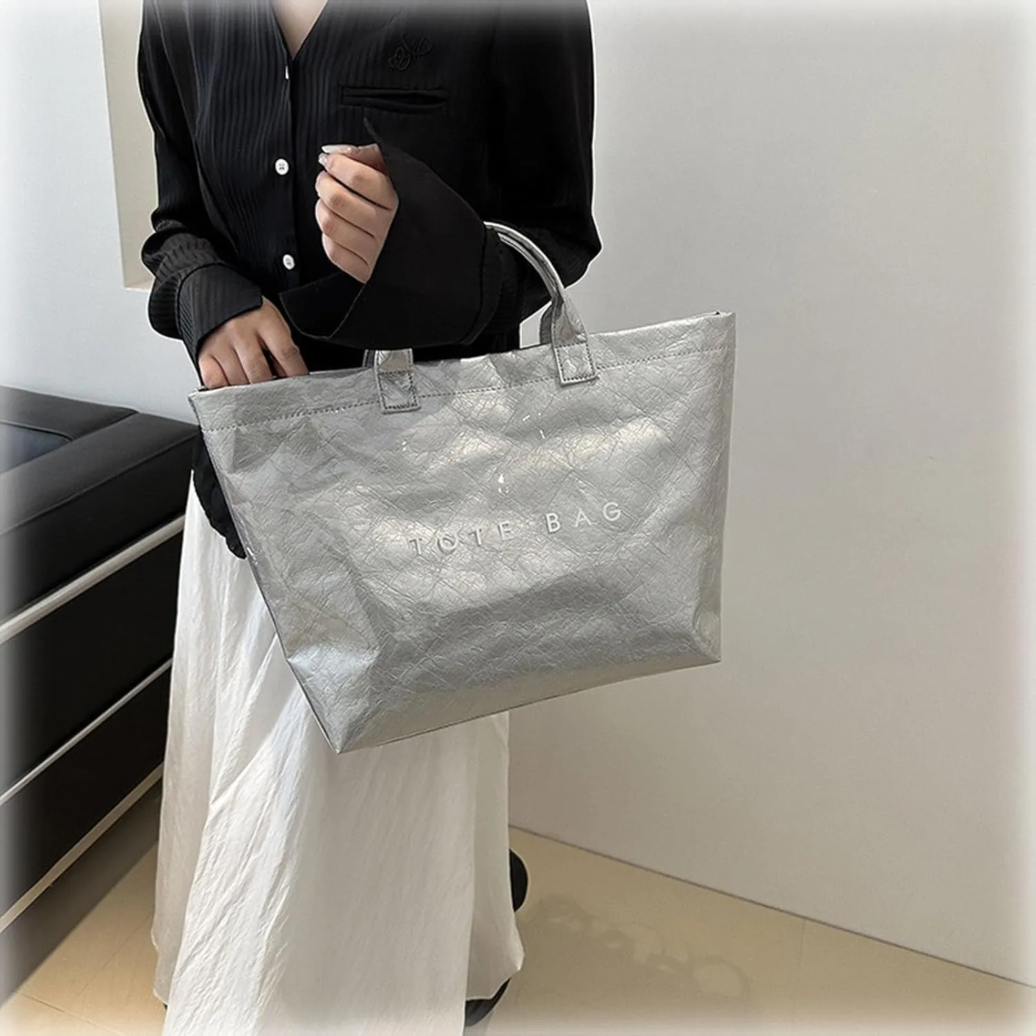 Stellaya Tote Bag, Pvc Tote Bag for Women, Stellaya Womens Letters Print Tote Bag, Fashion Tote Bag Top Handle