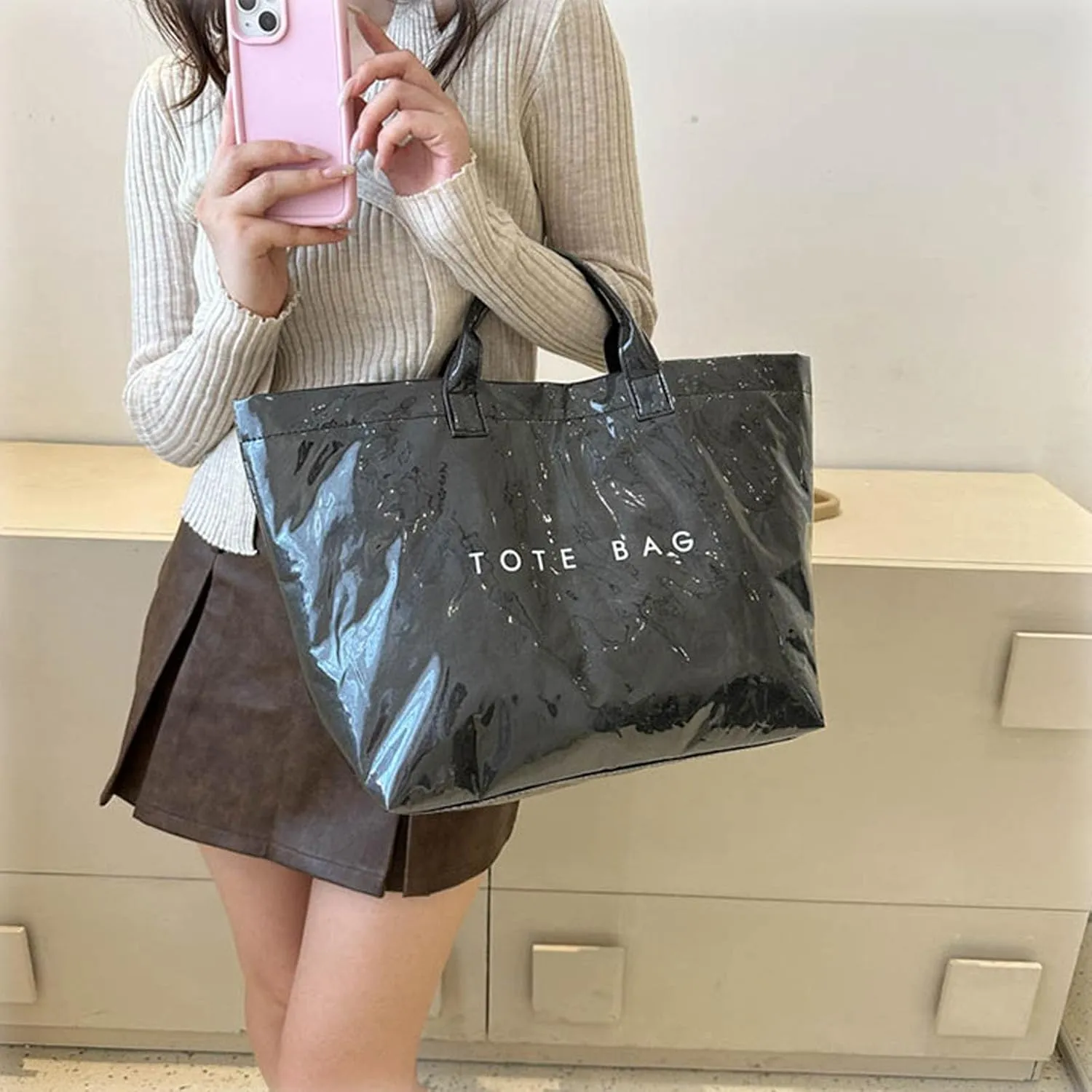 Stellaya Tote Bag, Pvc Tote Bag for Women, Stellaya Womens Letters Print Tote Bag, Fashion Tote Bag Top Handle