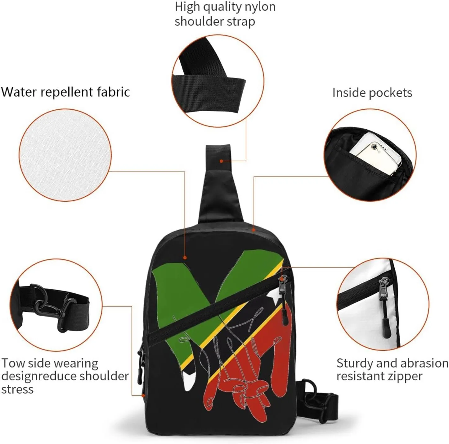 St.Kitts United Flag Crossbody Bag Portable Sling Bags Foldable Chest Daypack Reusable Sports Shoulder Backpack Diagonally Casual Rucksack Travel Bag