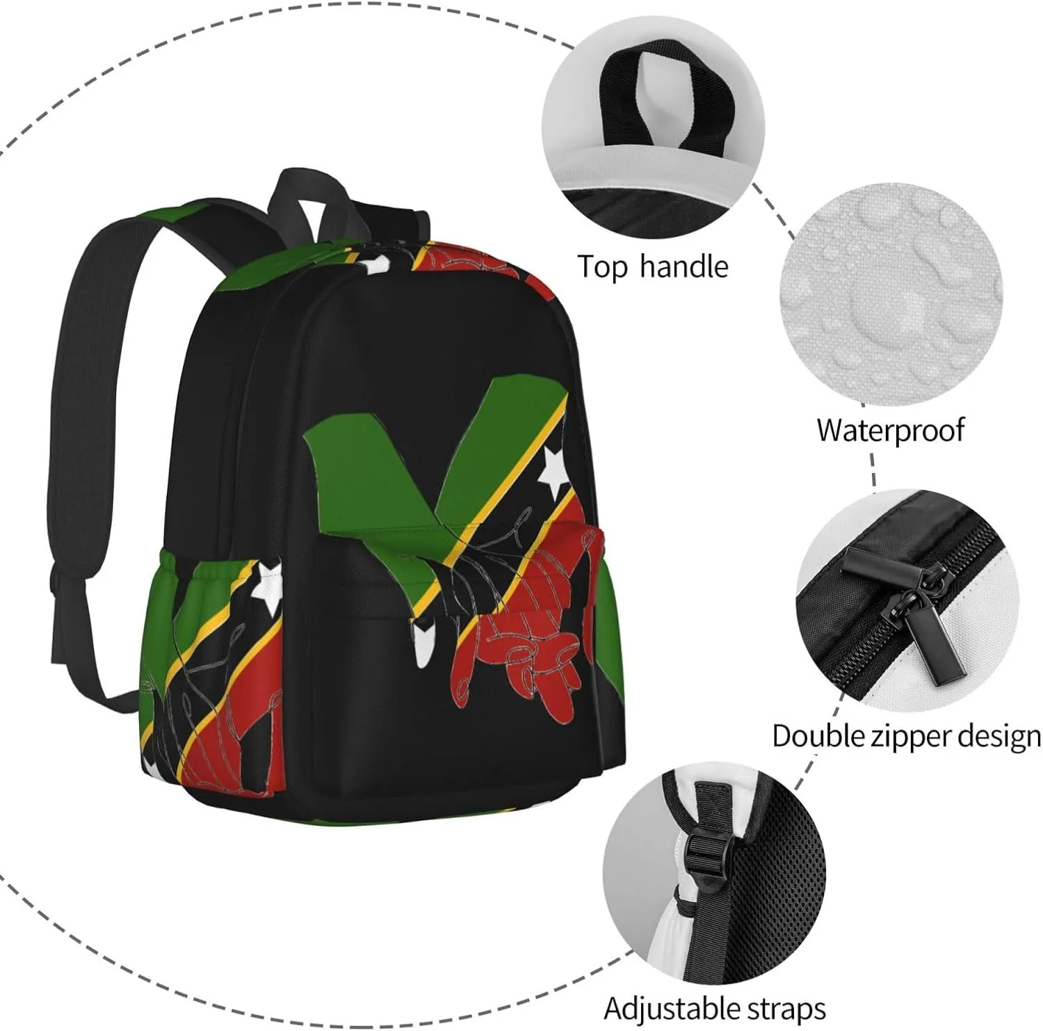 St.Kitts United Flag Laptop Commuter Backpack Shoulder Bag Casual Back Pack Daypack Bags With Side Pockets For Work Travel Daily Use