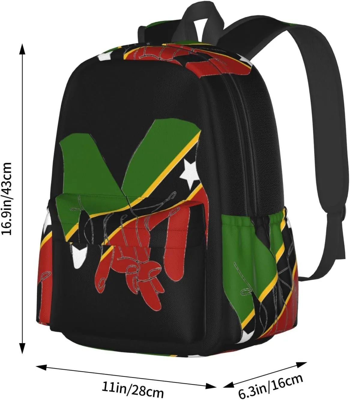 St.Kitts United Flag Laptop Commuter Backpack Shoulder Bag Casual Back Pack Daypack Bags With Side Pockets For Work Travel Daily Use