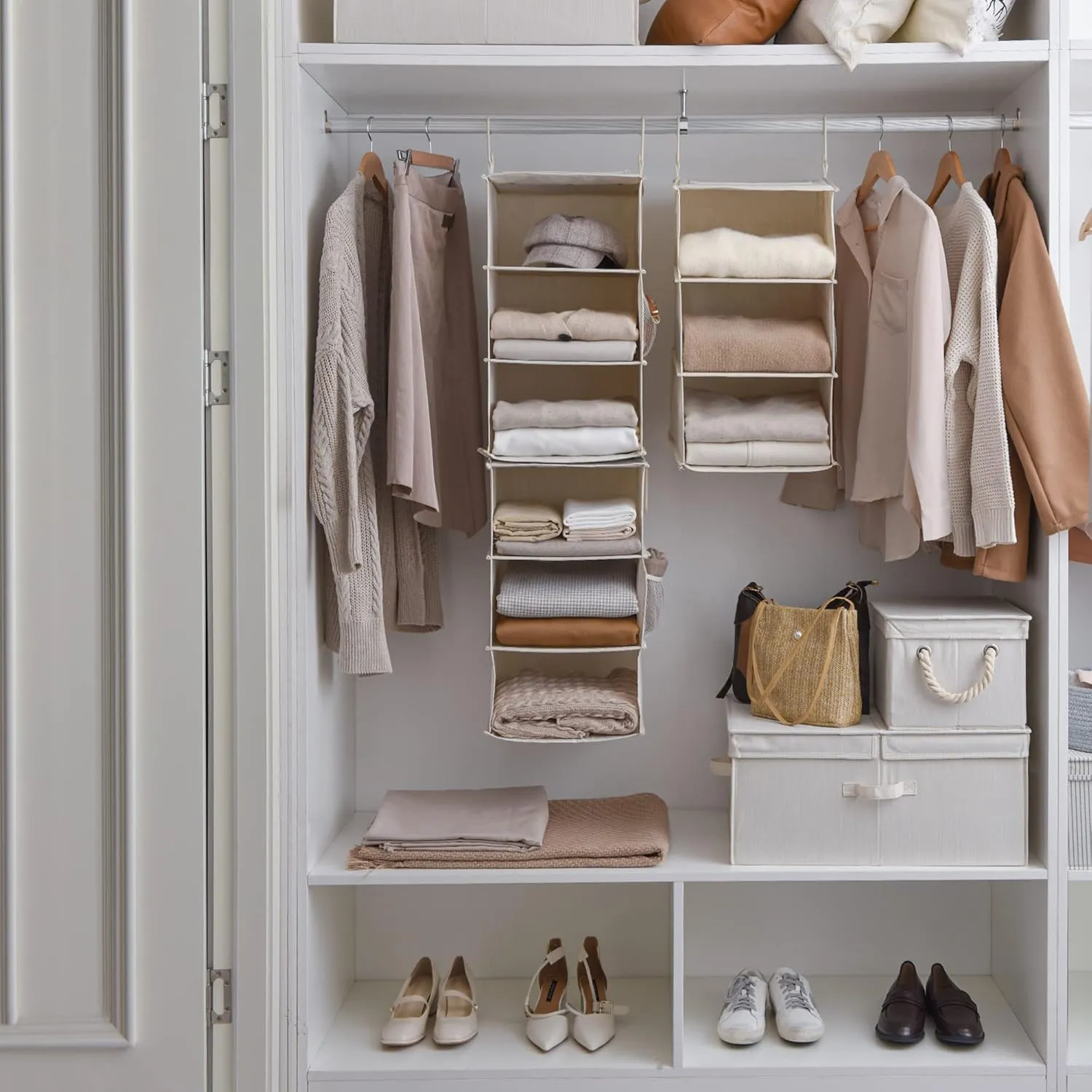 StorageWorks 6-Shelf Closet Organizers, Two 3-Shelf Separable Hanging Shelves for Closet, 12" D x 12" W x 48 3⁄4" H, Mixing of Beige, White & Ivory