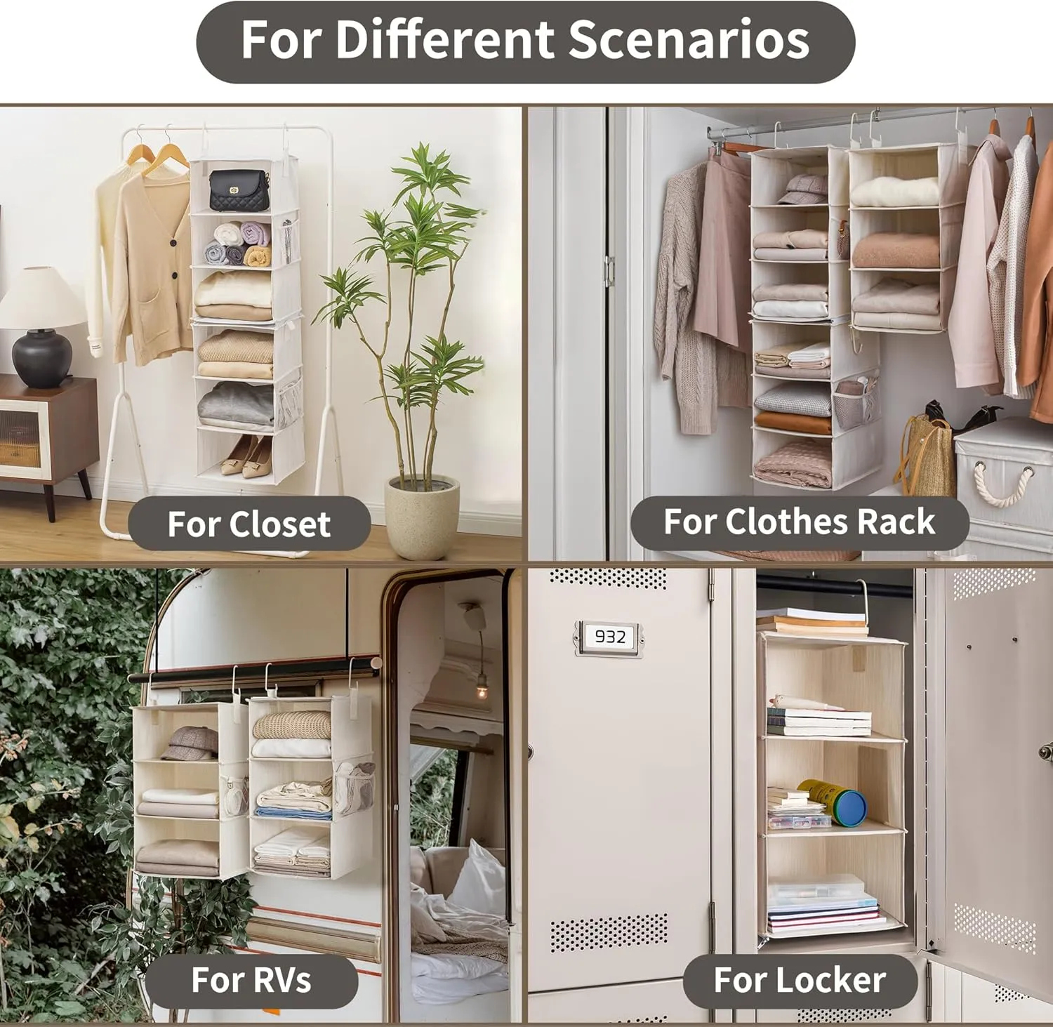 StorageWorks 6-Shelf Closet Organizers, Two 3-Shelf Separable Hanging Shelves for Closet, 12" D x 12" W x 48 3⁄4" H, Mixing of Beige, White & Ivory