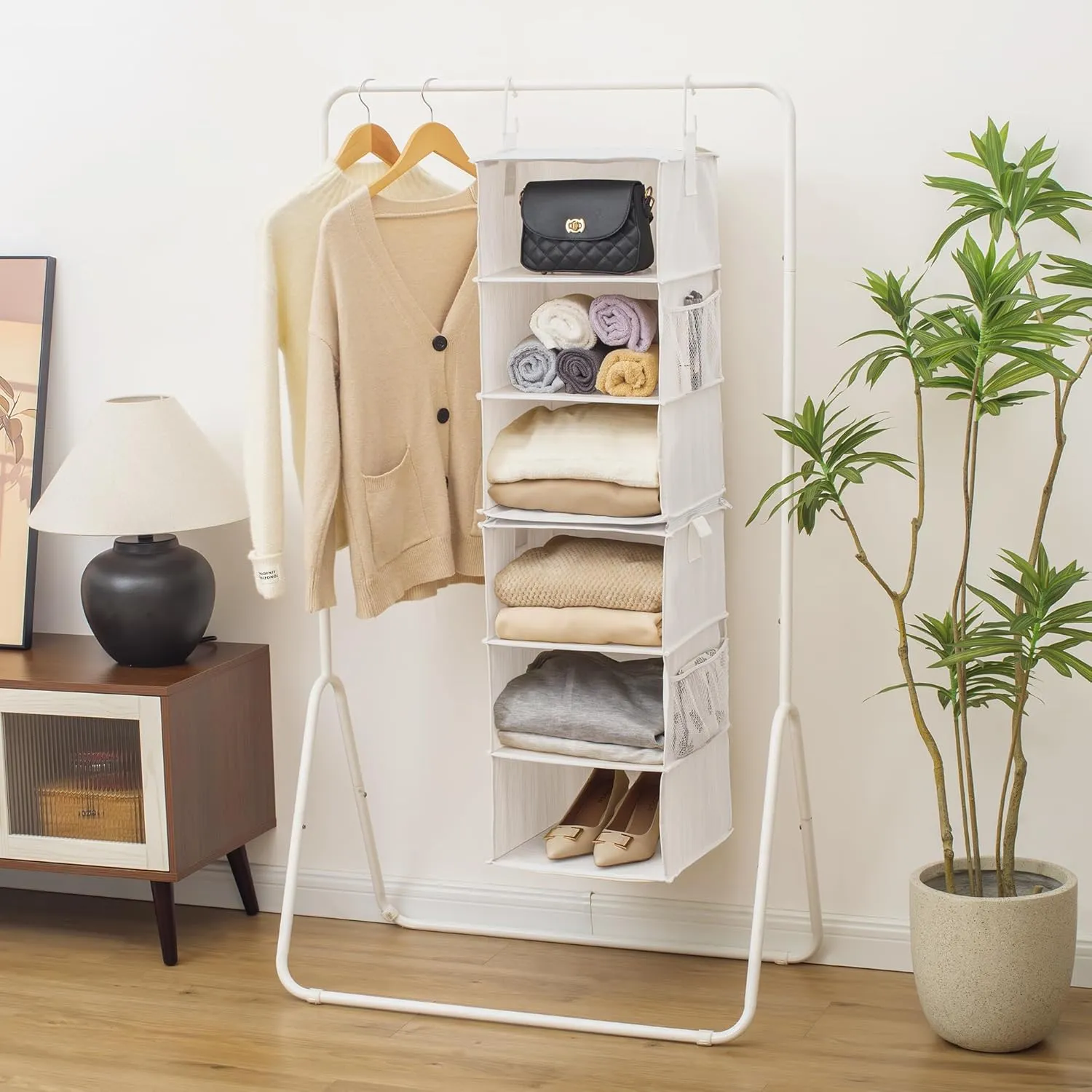 StorageWorks 6-Shelf Closet Organizers, Two 3-Shelf Separable Hanging Shelves for Closet, 12" D x 12" W x 48 3⁄4" H, Mixing of Beige, White & Ivory